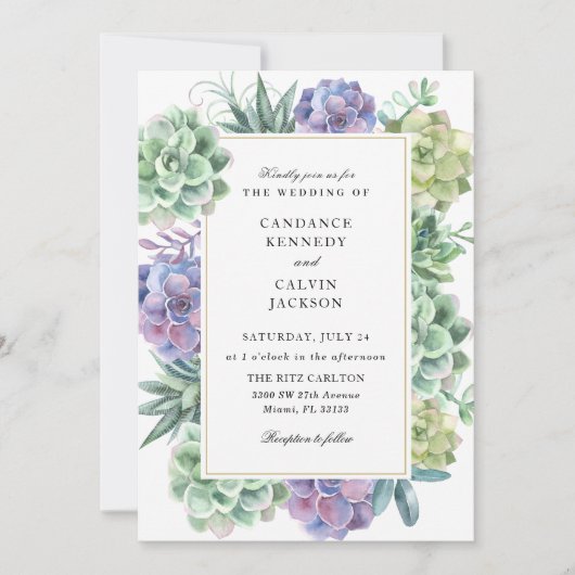Waterverf Succulents Wedding Kaart (Voorkant)