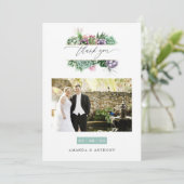 Waterverf Succulents Wedding Photo Bedankkaart (Staand voorkant)
