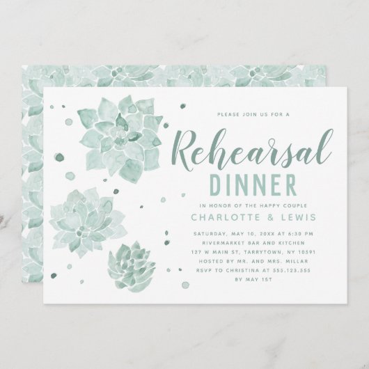 Waterverf Succulents Wedding Rehearsal Dinner Kaart (Voorkant / Achterkant)