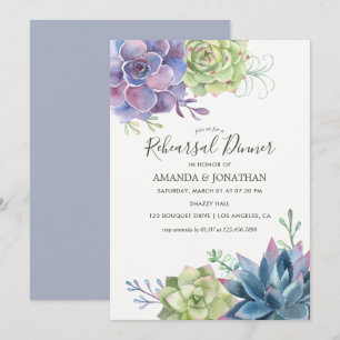 Waterverf Succulents Wedding Rehearsal Dinner Kaart