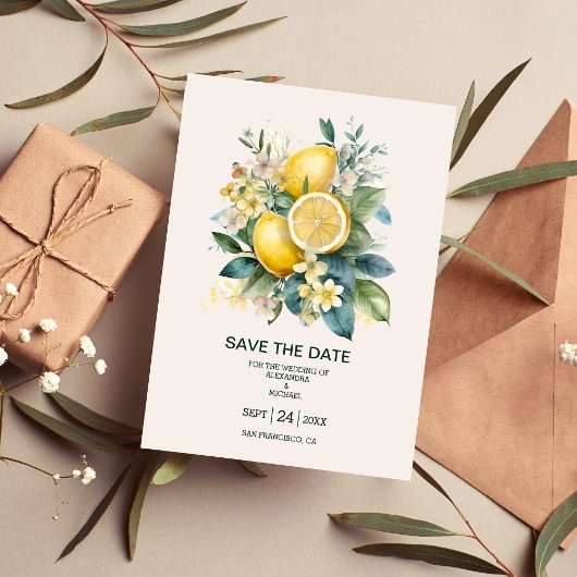 Waterverf Summer Citrus Wedding Save The Date