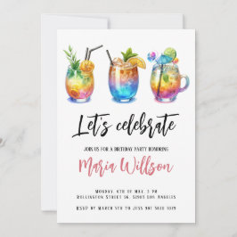 Waterverf Summer Cocktails Birthday Party Kaart