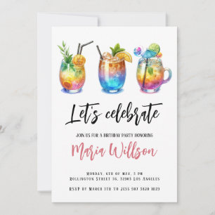 Waterverf Summer Cocktails Birthday Party Kaart