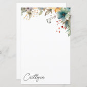 Waterverf Summer Flowers Personalized Stationery (Voorkant / Achterkant)