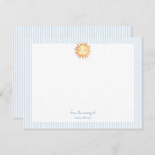 Waterverf Sun Baby Boy blauw en wit rand Bedankkaart (Voorkant / Achterkant)