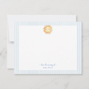 Waterverf Sun Baby Boy blauw en wit rand Bedankkaart