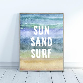 Waterverf Sun Sand Surf Nursery Art Print