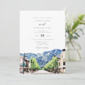 Waterverf Sun Valley Idaho Skyline Town Wedding Kaart (Staand voorkant)