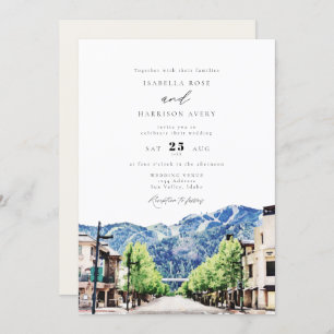 Waterverf Sun Valley Idaho Skyline Town Wedding Kaart