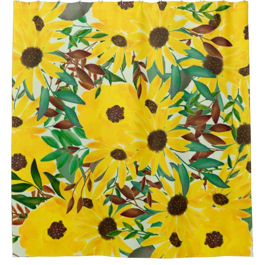 Waterverf Sunflower Autumn Floral Pattern Douchegordijn (Voorkant)