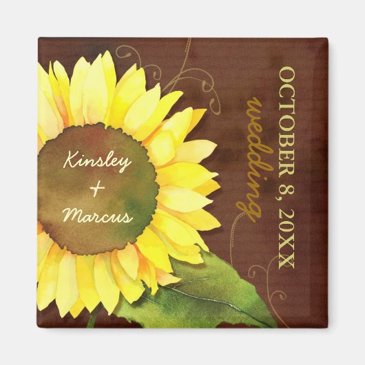Waterverf Sunflower Autumn Wedding Save the Date Magneet (Voorkant)