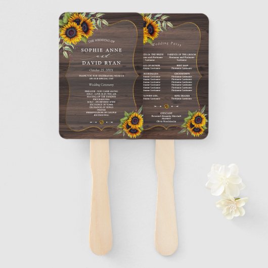 Waterverf Sunflower Barn Lijst Wedding Program Handwaaier (Voorkant en achterkant)