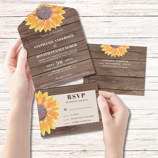 Waterverf Sunflower Barn Wood All In One Uitnodiging