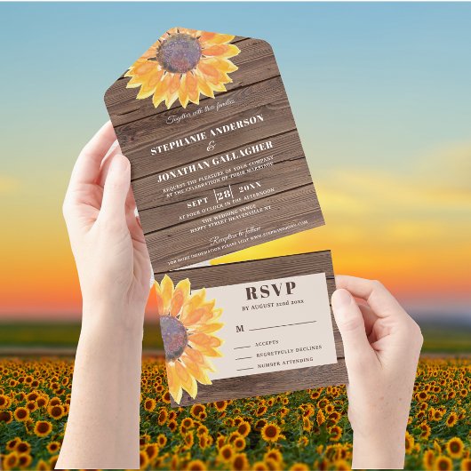 Waterverf Sunflower Barn Wood All In One Uitnodiging