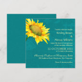Waterverf Sunflower Blue Jade Wedding Kaart (Voorkant / Achterkant)