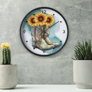 Waterverf Sunflower Cowgirl Boots Grote Klok