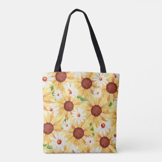 Waterverf Sunflower en Daisy Pattern Draagtas (Achterkant)