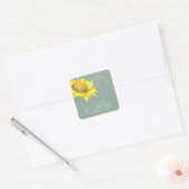 Waterverf Sunflower Grayed Jade Wedding Vierkante Sticker (Envelop)