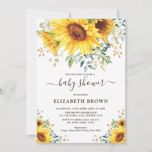 Waterverf Sunflower Greenery Garden Baby shower Kaart (Voorkant)