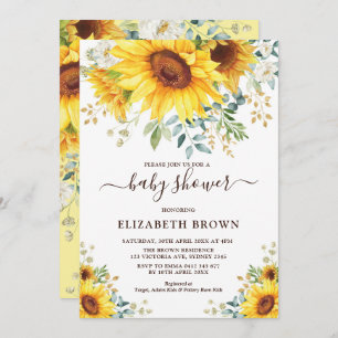Waterverf Sunflower Greenery Garden Baby shower Kaart