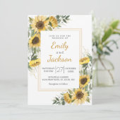Waterverf Sunflower Greenery Wedding Kaart (Staand voorkant)