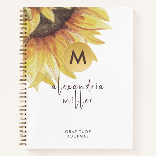 Waterverf Sunflower Monogram Gratitude Journal Notitieboek (Voorkant)