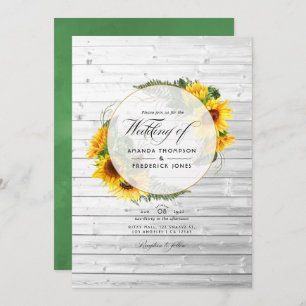 Waterverf Sunflower Rustic Country Barn Wedding Kaart