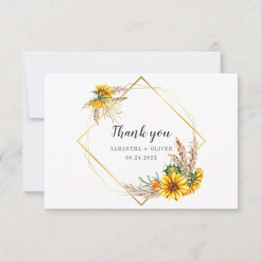 Waterverf Sunflower Rustic Wedding Bedankkaart (Voorkant)
