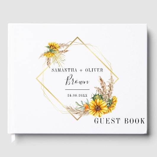 Waterverf Sunflower Rustic Wedding Gastenboek (Voorkant)