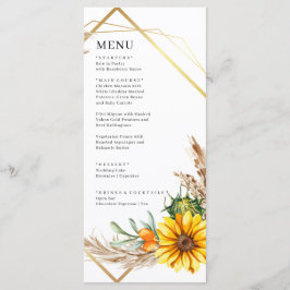 Waterverf Sunflower Rustic Wedding Menu