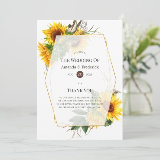 Waterverf Sunflower Rustic Wedding Programma (Staand voorkant)