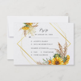 Waterverf Sunflower Rustic Wedding RSVP Kaartje