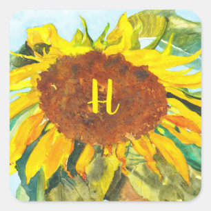 Waterverf Sunflower Square Sticker