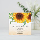 Waterverf Sunflower Square trouwuitnodiging (Staand voorkant)