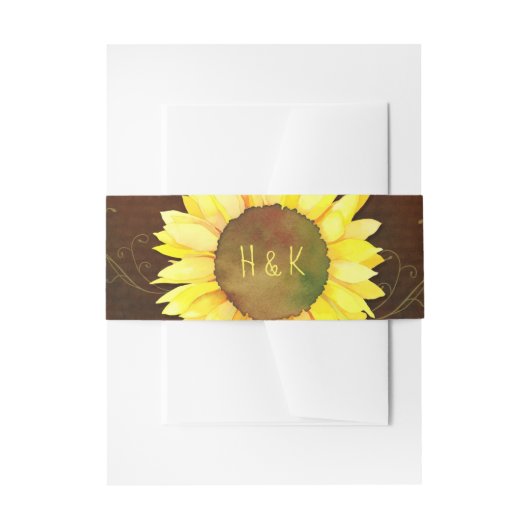 Waterverf Sunflower Weddenschap Monogrammen Uitnodigingen Wikkel (Voorkant Voorbeeld)