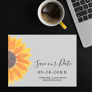 Waterverf Sunflower Wedding Grey Save the Date Aankondigingskaart