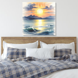 Waterverf Sunset Canvas Afdruk