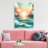 Waterverf Sunset Canvas Afdruk