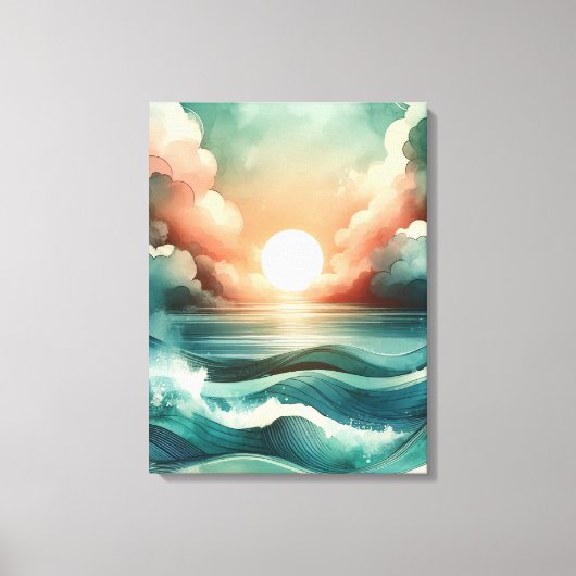 Waterverf Sunset Canvas Afdruk (Voorkant)