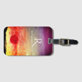 Waterverf Sunset Mountains Monogrammed Bagagelabel (Voorkant (horizontaal))