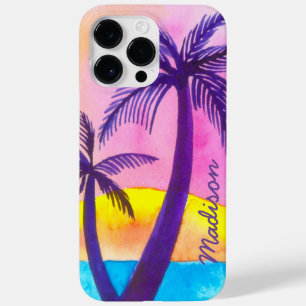 Waterverf Sunset, Ocean, Palm Trees Personalized Case-Mate iPhone 14 Pro Max Hoesje
