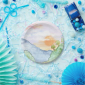 Waterverf Sunset over bergen en bomen Papieren Bordje (Feest)