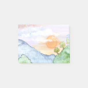 Waterverf Sunset over bergen en bomen Post-it® Notes