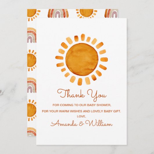 Waterverf Sunshine Baby shower Hartelijk dank Bedankkaart (Voorkant / Achterkant)