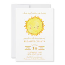 Waterverf Sunshine Baby shower Uitnodiging Neutraa