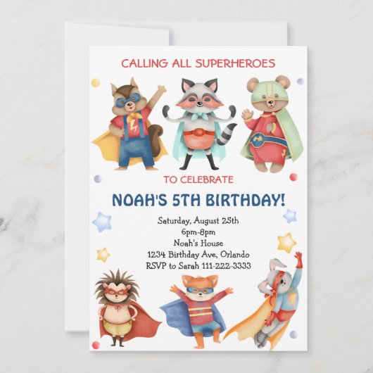 Waterverf superhelden verjaardagsfeestuitnodiging kaart (Voorkant)