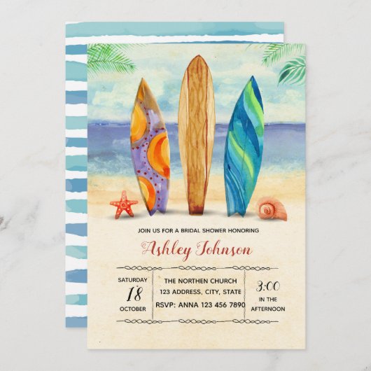 Waterverf surf uitnodiging (Voorkant / Achterkant)