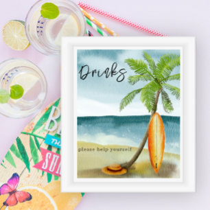 Waterverf surfstrand - Dranken Poster