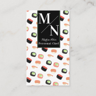 Waterverf Sushi Asian Chef Cook Homemade Food Visitekaartje