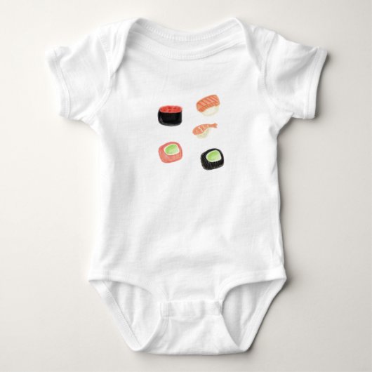 Waterverf Sushi Cucumber Rolls Baby Romper (Voorkant)